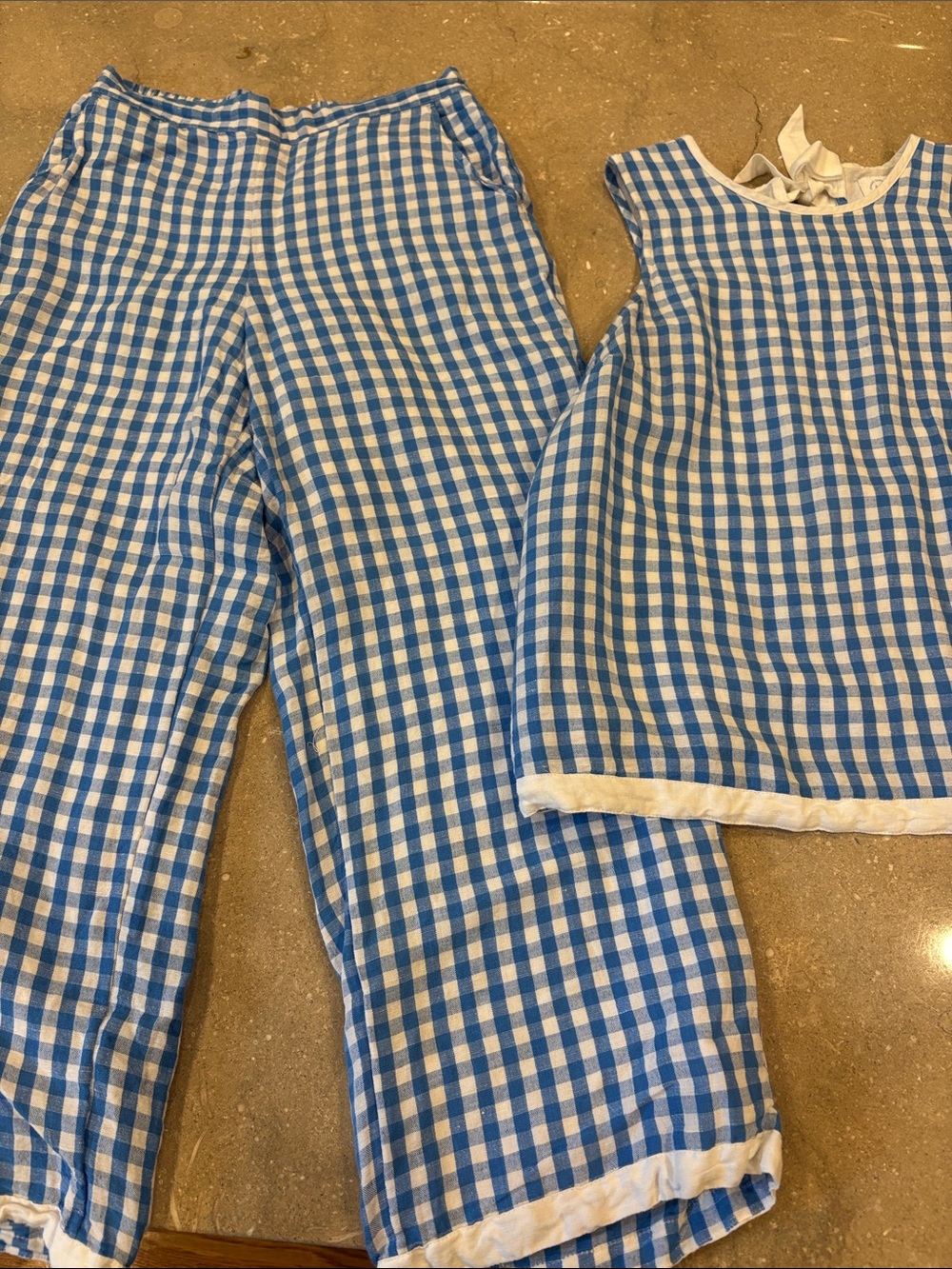 crown & ivy Blue and White Gingham Kids Pajama Set